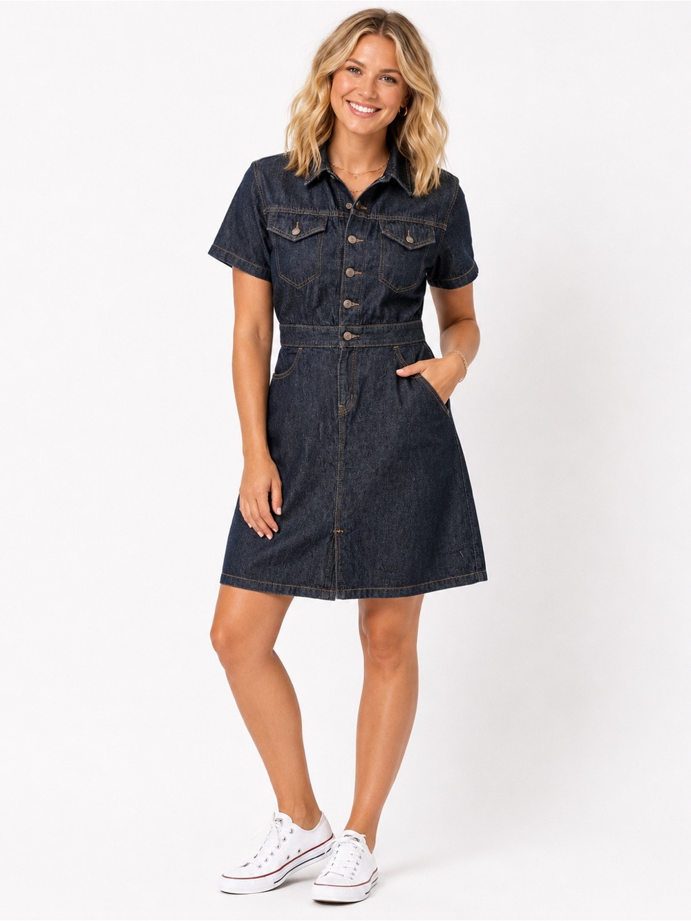 LEVI STRAUSS SIGNATURE Denim Shirt Dress Tie Waist Medium NWT